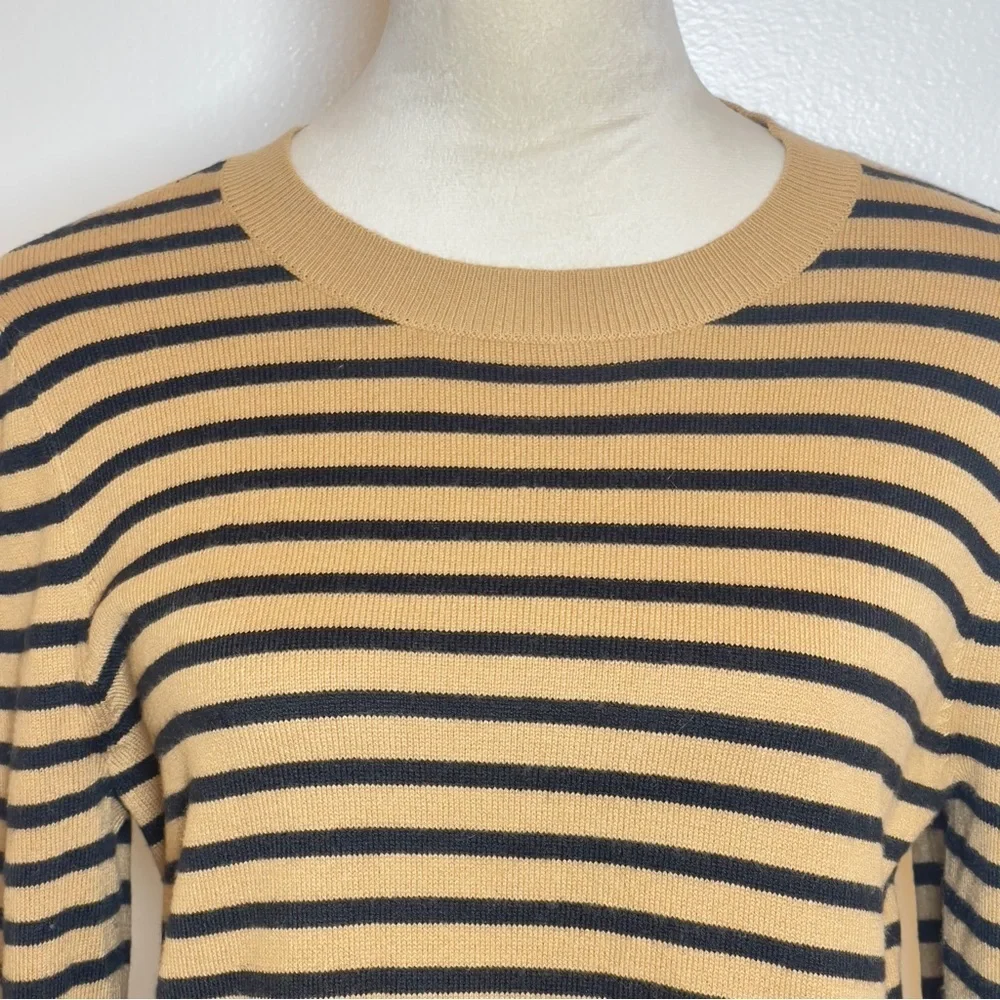 LOFT Tan and Black Classic Striped Sweater Women’s Medium - Picture 4 of 11